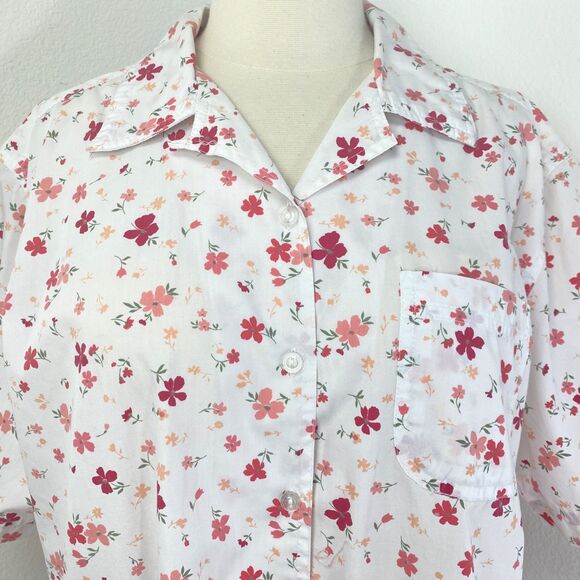 Bobbie Brooks White Red Floral Blouse XL Button Front Oversized Boho Peasant Top - Picture 2 of 9